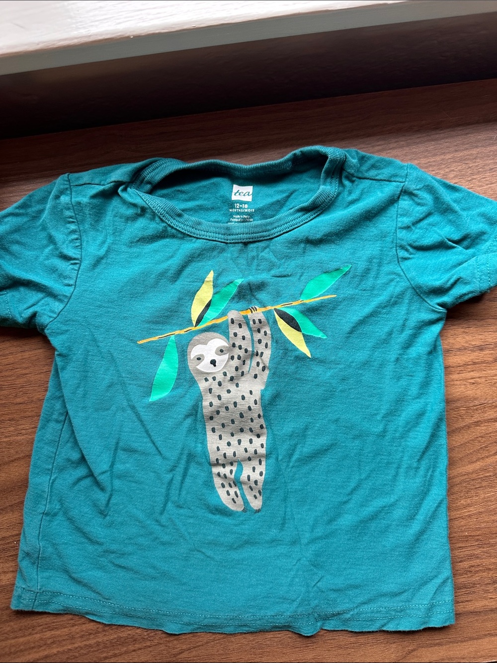 Tea Collection Teal Sloth Print Short Sleeve Tee 12-18 months